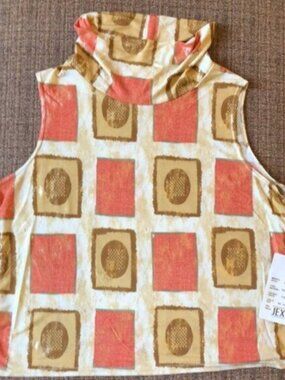 Sleeveless Geometric Print Cowl Neck Top - Orange/Gold